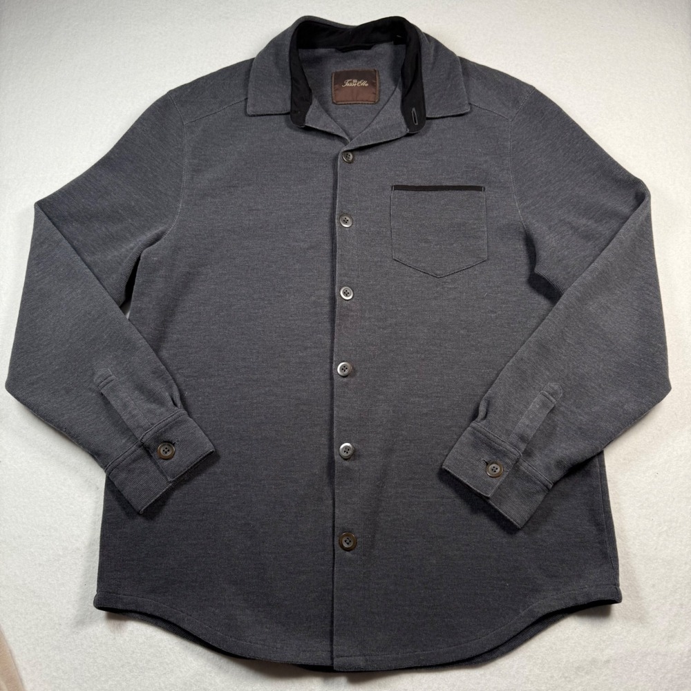 Tasso Elba Mens Medium Gray Knit‎ Button Down Shirt Long Sleeve Collar Casual